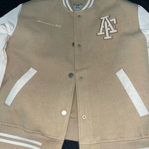 Abercrombie & Fitch Beige and White Varsity Jacket